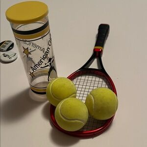American Girl Mini Tennis Racket and Themed Accessories - Red, Yellow, Black